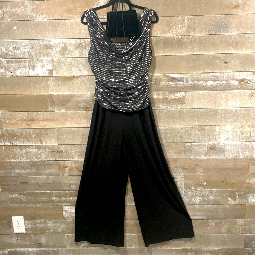 R&M Richards Black and Silver Wide Leg Jumpsuit